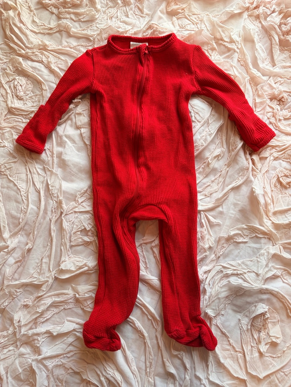 Cozy Red Waffle-Knit Footed One-Piece Pajama